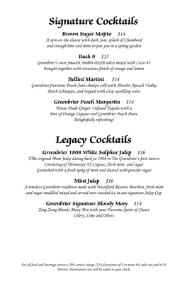 Signature Cocktails Legacy Cocktails