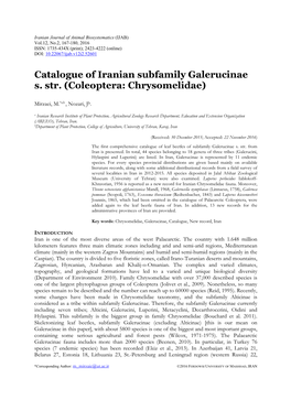Catalogue of Iranian Subfamily Galerucinae S. Str. (Coleoptera: Chrysomelidae)