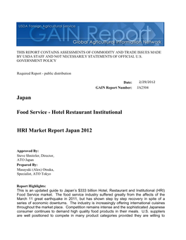 Japan Food Service Industry Has Recovered
