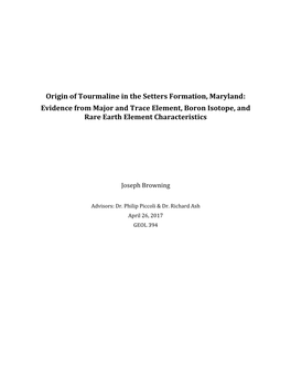 Origin of Tourmaline in the Setters Formation, Maryland: Evidence from Major and Trace Element, Boron Isotope, and Rare Earth Element Characteristics