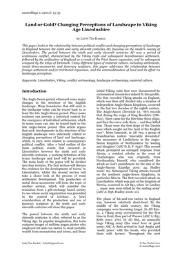 Land Or Gold? Changing Perceptions of Landscape in Viking Age Lincolnshire