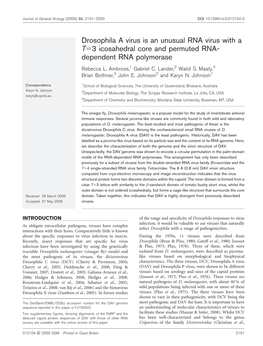 Drosophila a Virus Is an Unusual RNA Virus with a T53 Icosahedral Core and Permuted RNA- Dependent RNA Polymerase