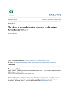 The Effects of Personal Protective Equipment Level a Suits on Human Task Performance