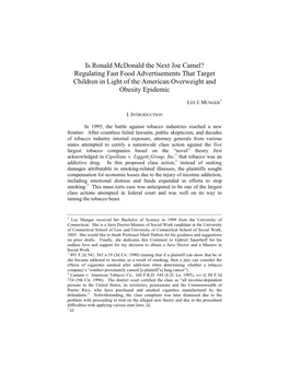 Is Ronald Mcdonald the Next Joe Camel? Regulating Fast Food Advertisements That Target Children in Light of the American Overweight and Obesity Epidemic