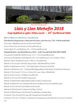 Llais Y Llan Mehefin 2018 Copi Dyddiad Ar Gyfer Rhifyn Nesaf – 24Th Gorffennaf 2018