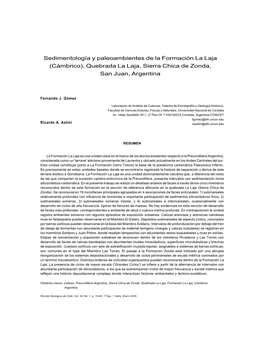 Sedimentología Y Paleoambientes De La Formación La Laja (Cámbrico), Quebrada La Laja, Sierra Chica De Zonda, San Juan, Argentina