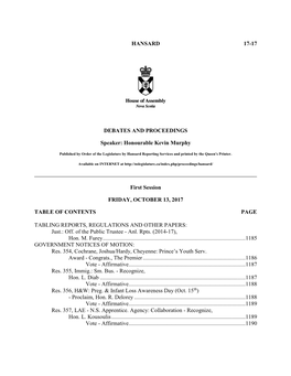 HANSARD 17-17 DEBATES and PROCEEDINGS Speaker