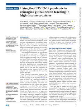 Using the COVID-19 Pandemic to Reimagine Global Health Teaching In