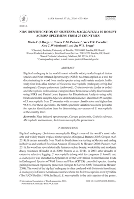 NIRS Identification of Swietenia Macrophylla Is Robust Across Specimens from 27 Countries