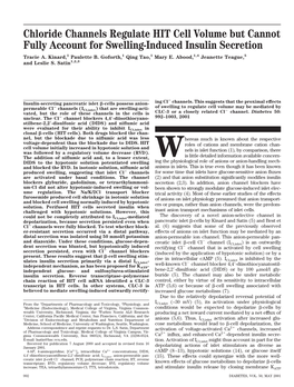 Chloride Channels Regulate HIT Cell Volume but Cannot Fully Account for Swelling-Induced Insulin Secretion Tracie A