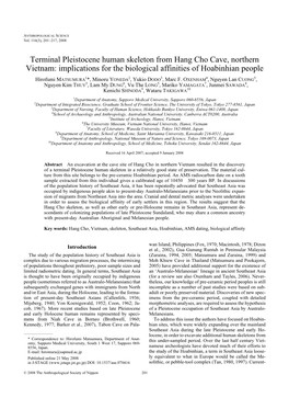 Terminal Pleistocene Human Skeleton from Hang Cho Cave, Northern