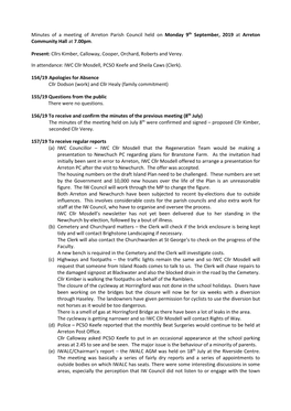 Arreton Parish Council Held on Monday 9Th September, 2019 at Arreton Community Hall at 7.00Pm