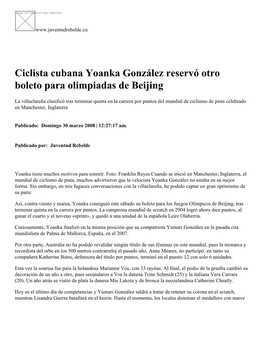 Ciclista Cubana Yoanka González Reservó Otro Boleto Para Olimpiadas De Beijing