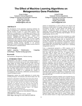 The Effect of Machine Learning Algorithms on Metagenomics Gene