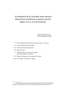 A Propósito De La Custodia Como Motivo Decorativo En Hórreos Y Paneras De Los Siglos XVIII Y XIX En Asturias 1