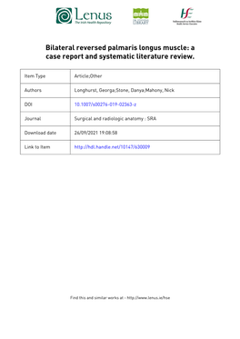 Bilateral Reversed Palmaris Longus Muscle: a Case Report and Systematic Literature Review