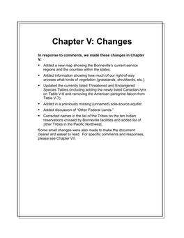 Chapter V: Changes