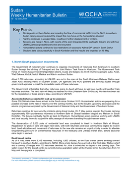 Sudan Weekly Humanitarian Bulletin