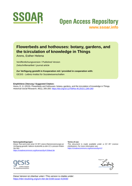 Flowerbeds and Hothouses: Botany, Gardens, and the Tcirculation of Knowledge in Things Arens, Esther Helena