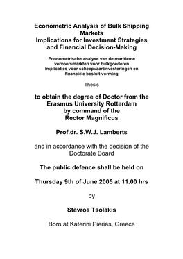 Econometric Analysis of Bulk Shipping Markets Implications for Investment Strategies and Financial Decision-Making