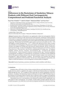 Differences in the Bacteriome of Smokeless Tobacco Products with Different Oral Carcinogenicity: Compositional and Predicted Functional Analysis