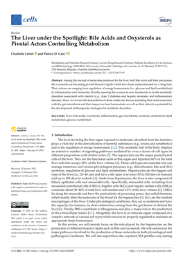 Bile Acids and Oxysterols As Pivotal Actors Controlling Metabolism