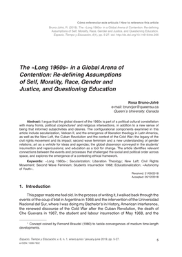 The «Long 1960S» in a Global Arena of Contention: Re-Defining Assumptions of Self, Morality, Race, Gender and Justice, and Questioning Education