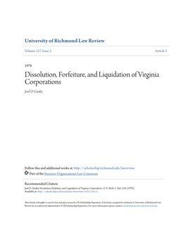 Dissolution, Forfeiture, and Liquidation of Virginia Corporations Joel D