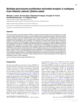 Multiple Peroxisome Proliferator-Activated Receptor B Subtypes from Atlantic Salmon (Salmo Salar)