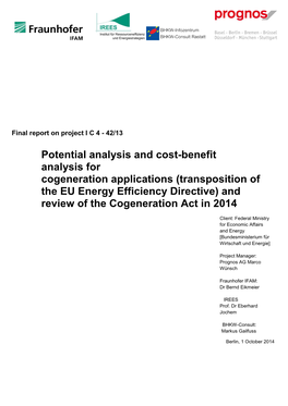 Potential Analysis and Cost-Benefit Analysis for Cogeneration Applications