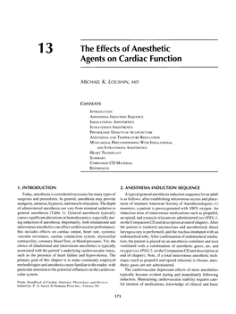 The Effects of Anesthetic Agents on Cardiac Function