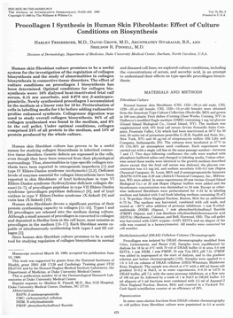 Procollagen I Synthesis in Human Skin Fibroblasts: Effect of Culture Conditions on Biosynthesis