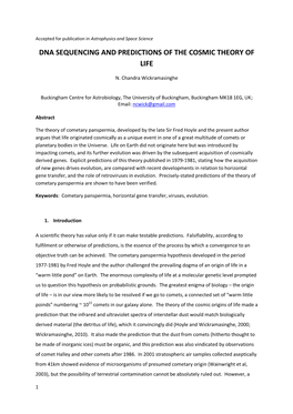 Dna Sequencing and Predictions of the Cosmic Theory of Life