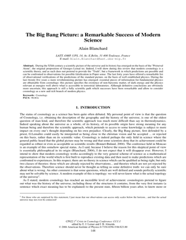 The Big Bang Picture: a Remarkable Success of Modern Science Alain Blanchard