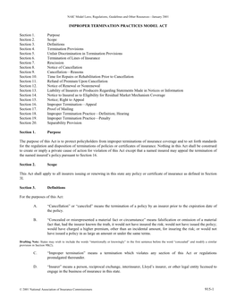 915-1 Improper Termination Practices Model Act