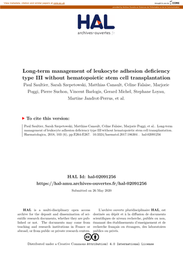Long-Term Management of Leukocyte Adhesion Deficiency Type III