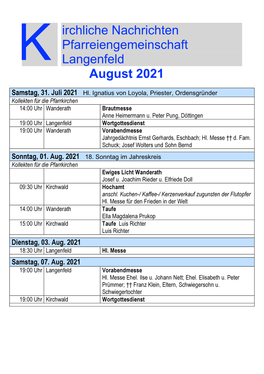 Irchliche Nachrichten Pfarreiengemeinschaft Langenfeld