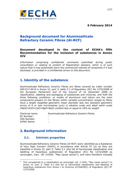 Background Document for Aluminosilicate Refractory Ceramic