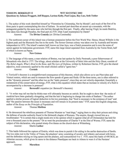 TOSSUPS- BERKELEY E WIT XIICOTKU 2003 Questions by Juliana Froggatt, Jeff Hoppes, Larissa Kelly, Paul Lujan, Ray Luo, Seth Teitler