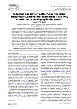 Montane Speciation Patterns in Ithomiola Butterflies (Lepidoptera: Riodinidae)