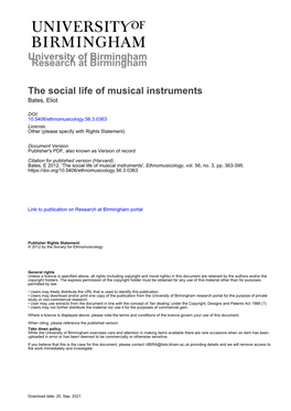 The Social Life of Musical Instruments Bates, Eliot