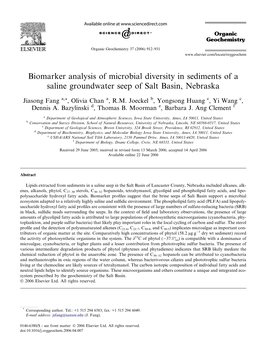 Biomarker Analysis of Microbial Diversity in Sediments of a Saline Groundwater Seep of Salt Basin, Nebraska