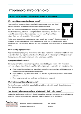 Propranolol (Pro-Pran-O-Lol)