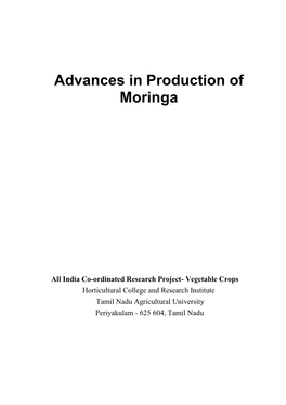 Advances in Production of Moringa