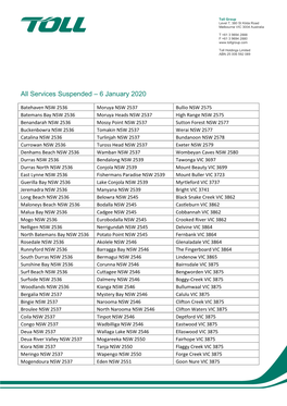 Services Suspended – 6 January 2020