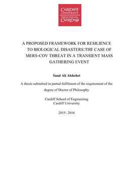 A Proposed Framework for Resilience to Biological Disasters:The Case of Mers-Cov Threat in a Transient Mass Gathering Event