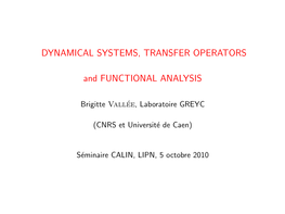 DYNAMICAL SYSTEMS, TRANSFER OPERATORS and FUNCTIONAL