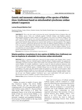 Genetic and Taxonomic Relationships of Five Species of Rallidae (Aves: Gruiformes) Based on Mitochondrial Cytochrome Oxidase Subunit I Sequences