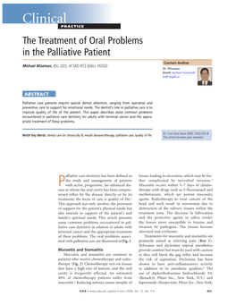 Clinical PRACTICE the Treatment of Oral Problems in the Palliative Patient