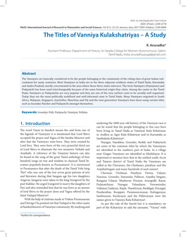 The Titles of Vanniya Kulakshatriyas – a Study